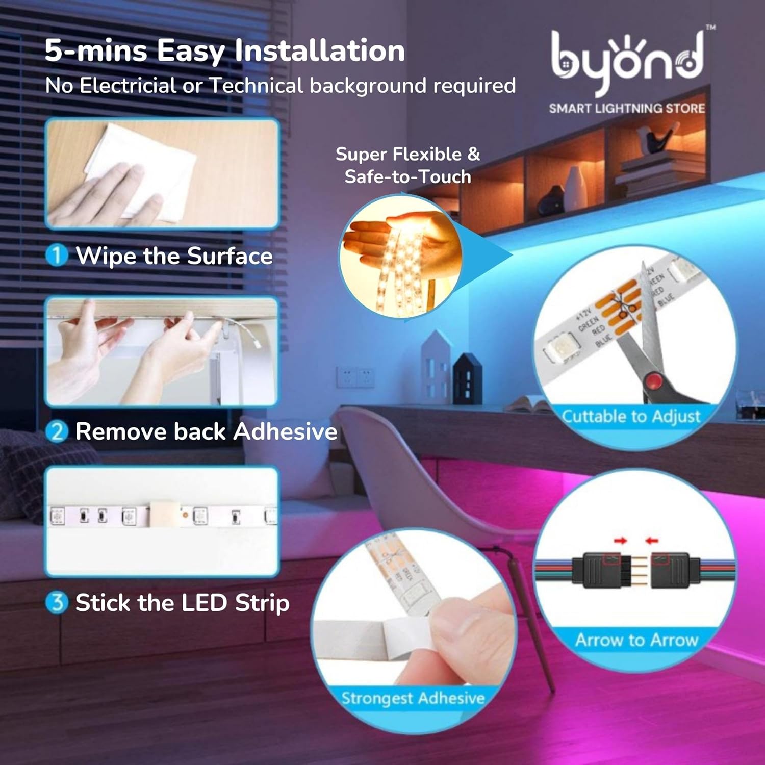 Byond WiFi Controller RGB Music-Sync LED Strip Lights Kit (5 Mtr)